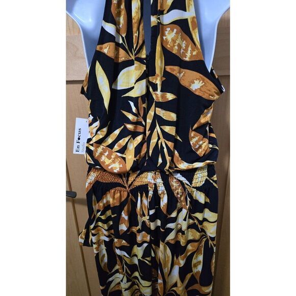 Halter Neck Tropical Leaf Print Maxi length romper mob wife bold gala club life - Picture 9 of 11